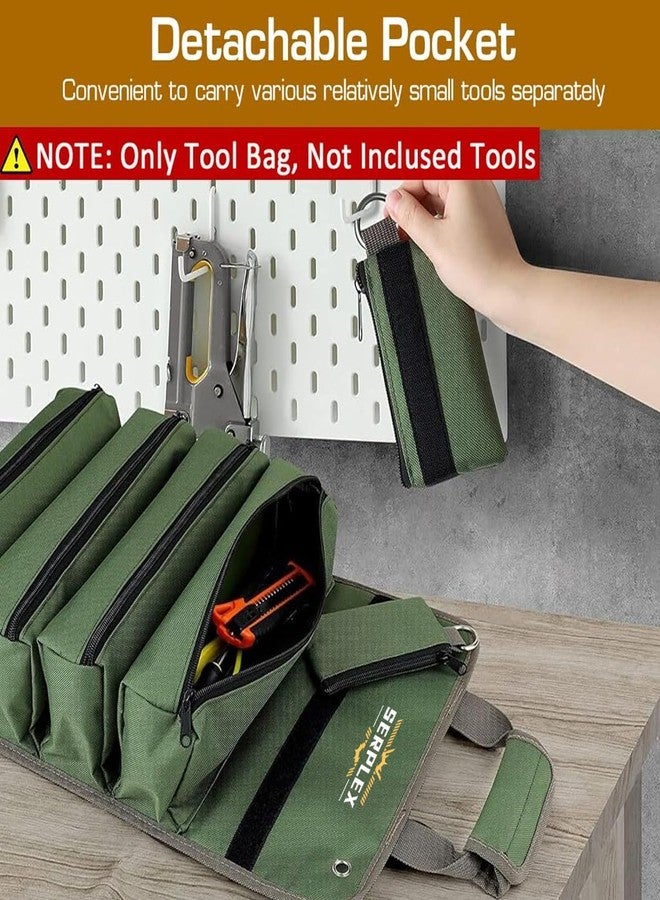 Serplex® Portable Tools Storage Bag for Technicians, Mechanics, Roll Up Multi Compartment Organizer with Detachable Zipper Pouch and Handle, No Tools, Green - Image 4